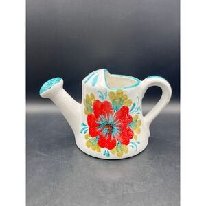 Vtg Ceramic‎ Watering Can Hand Painted Floral Decorative Italy Decor Vase 4.5"